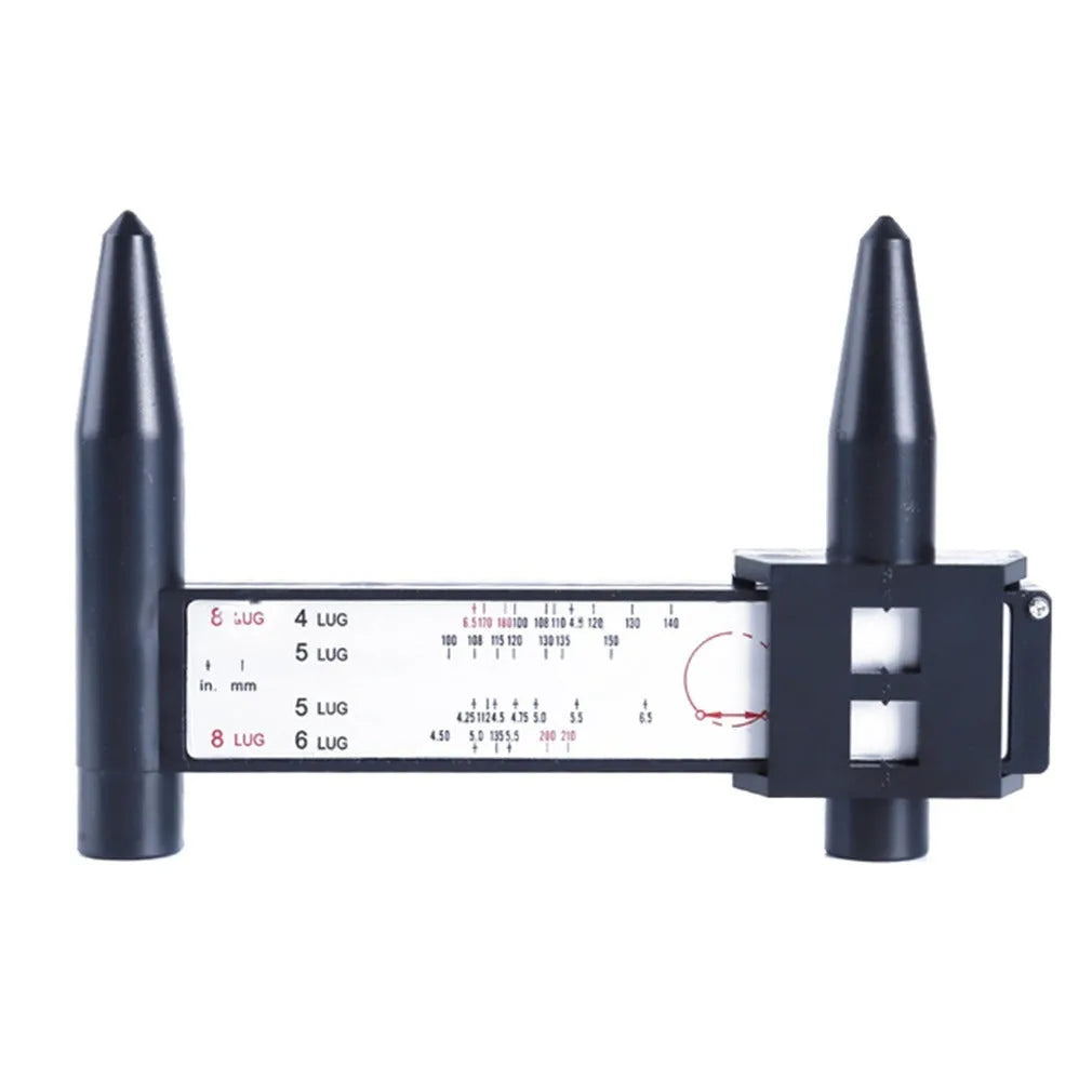 Electronic digital caliper hole distance measuring tool showing digital display with 180mm range for wheel hub measurements