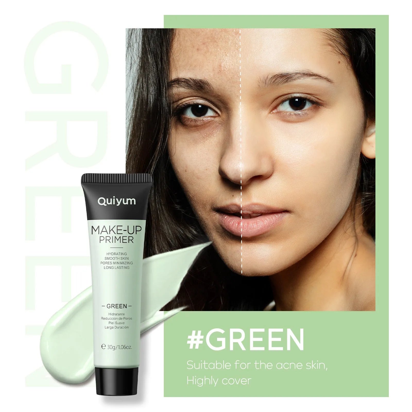30g colour correcting makeup primer pot in green, pink, purple, and clear shades