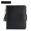 Large capacity genuine cowhide leather card holder wallet with tassel, snap closure, 40 card slots, and ID holder