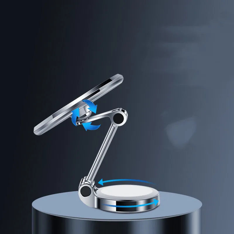 Mobile phone holder with flexible clip and 360-degree rotation bracket mounted on a car instrument panel in obsidian black.