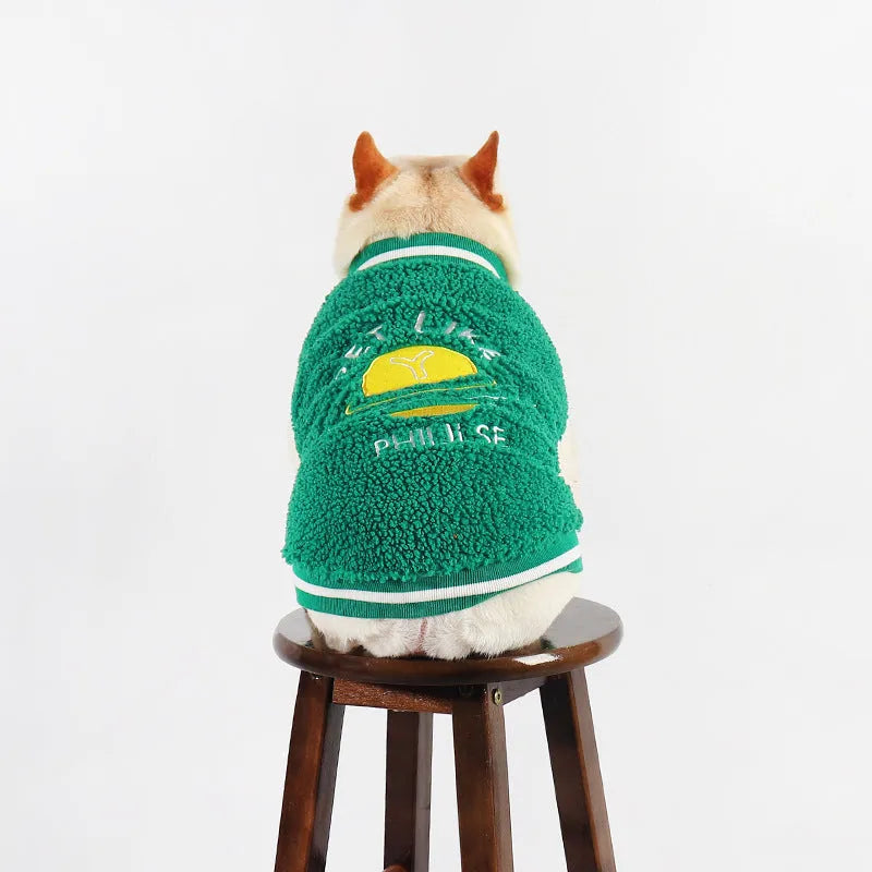 Green cotton dog winter coat with fleece lining for large breeds sizes L to 4XL