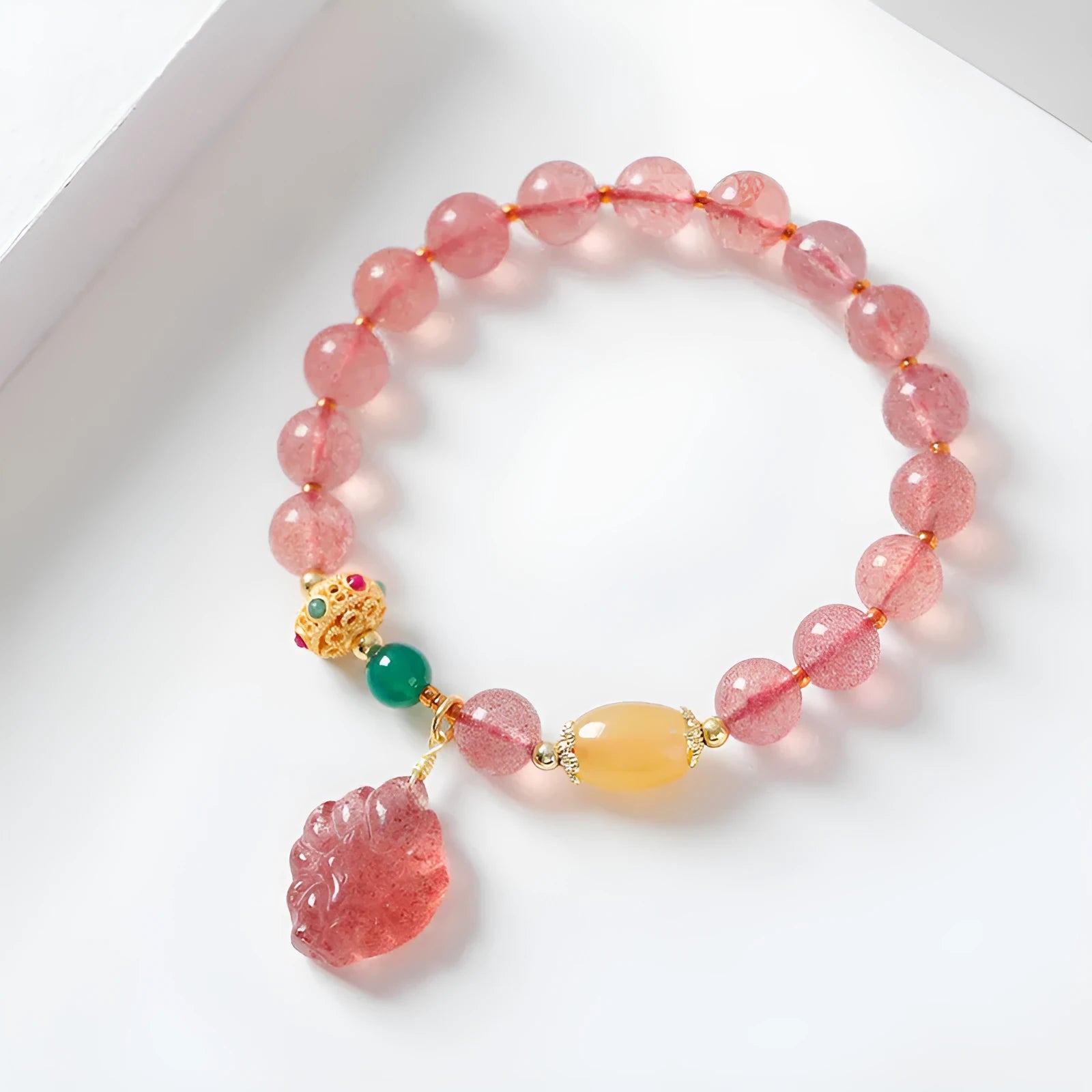 Women's polished crystal bracelet with Nine Tail Fox beaded design on a wrist.