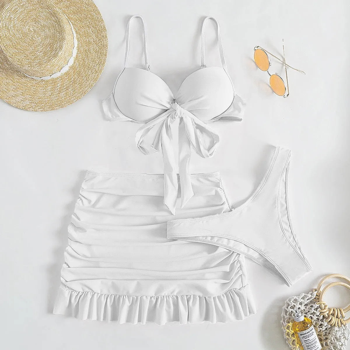 Women's floral swimsuit with bow detail and split design in various colour options