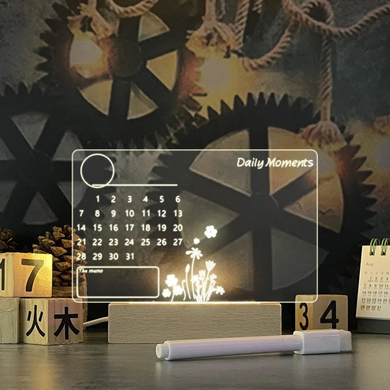 USB-powered LED message board lamp with transparent acrylic panel and writing pen