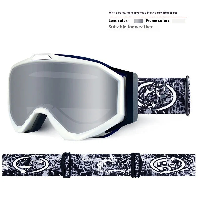 Motorcycle goggles with double-layer construction in black frame with grey lens, showing anti-fog design