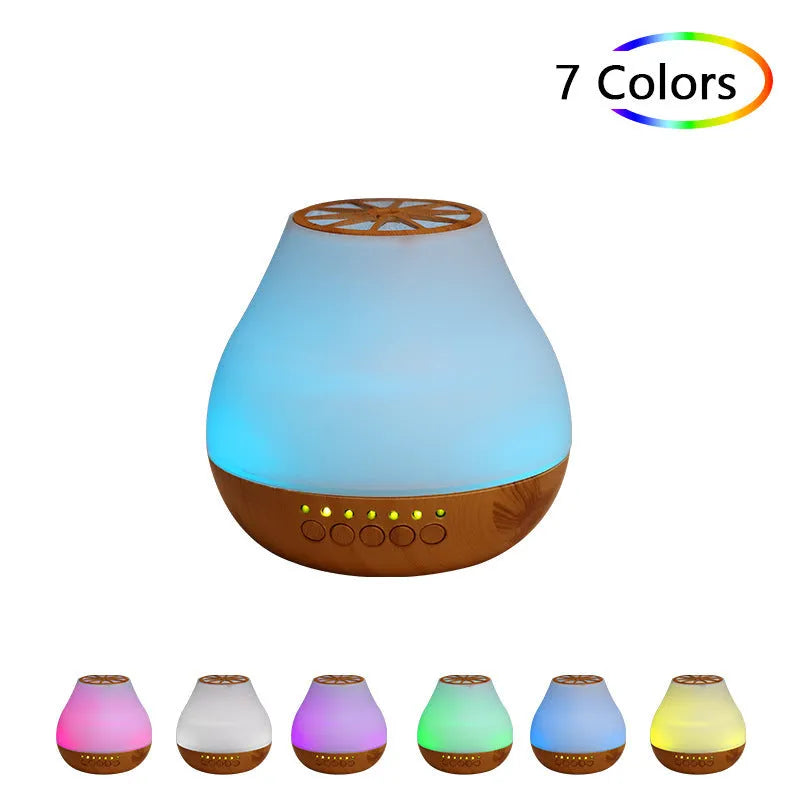 Wood grain USB aroma diffuser with colourful LED lights and essential oil bottle