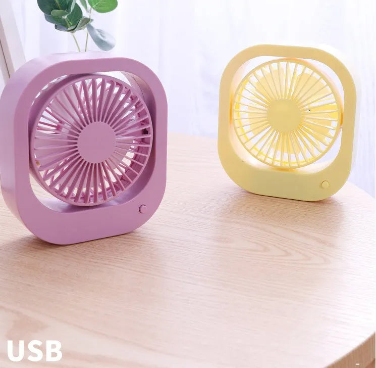 USB desk fan in black, pink, purple or yellow with 2 speeds and 180 rotation for office or home