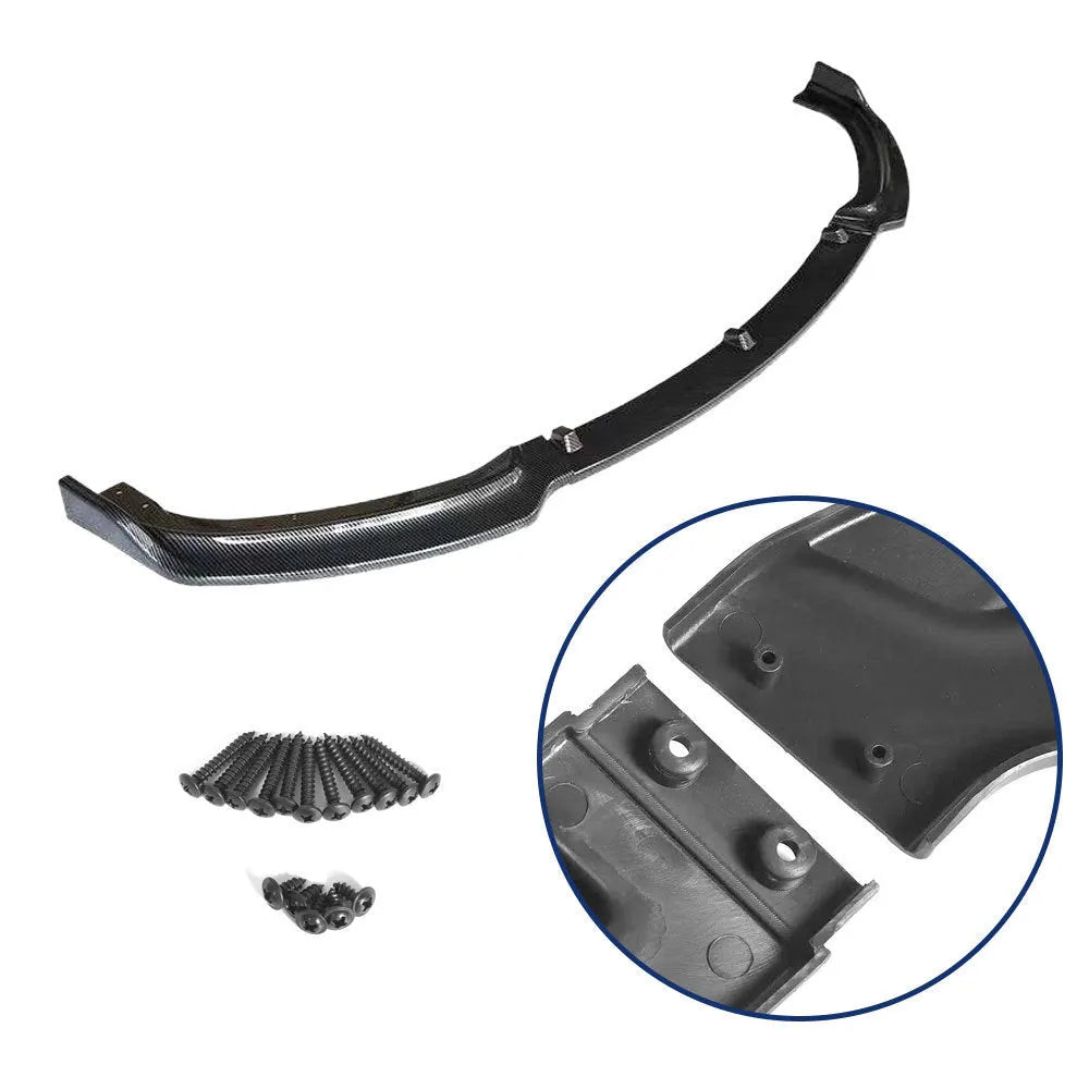 BMW F30F35 3 Series front bumper cover lip in bright black measuring 96cm x 10cm with polypropylene construction