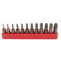 Set of 12 black magnetic screwdriver bits with T6 to T40 sizes and hollow or solid hexagon tips