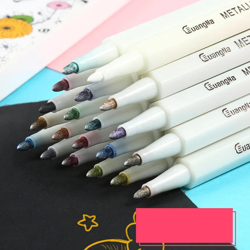 Boxed set of black card album colour metal-tip pens with plastic shells for office and stationery use.