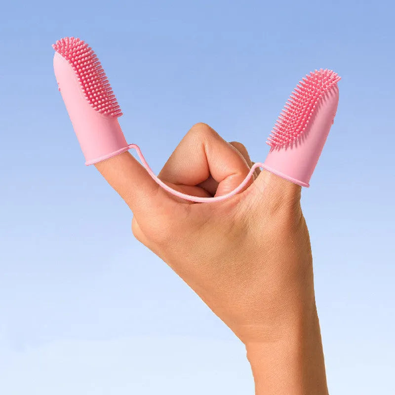 Double finger pet toothbrush cover in TPR material for cleaning dog or cat teeth