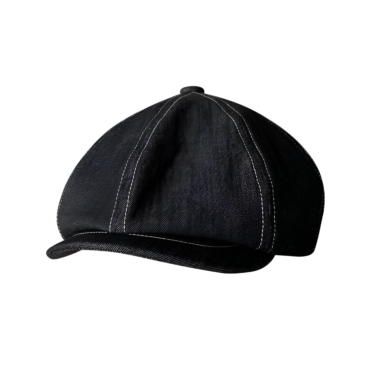 Black cotton beret with Japanese denim fabric in octagonal retro design for men and women