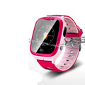 Blue children's smartwatch with a square HD screen and silicone strap on a wrist