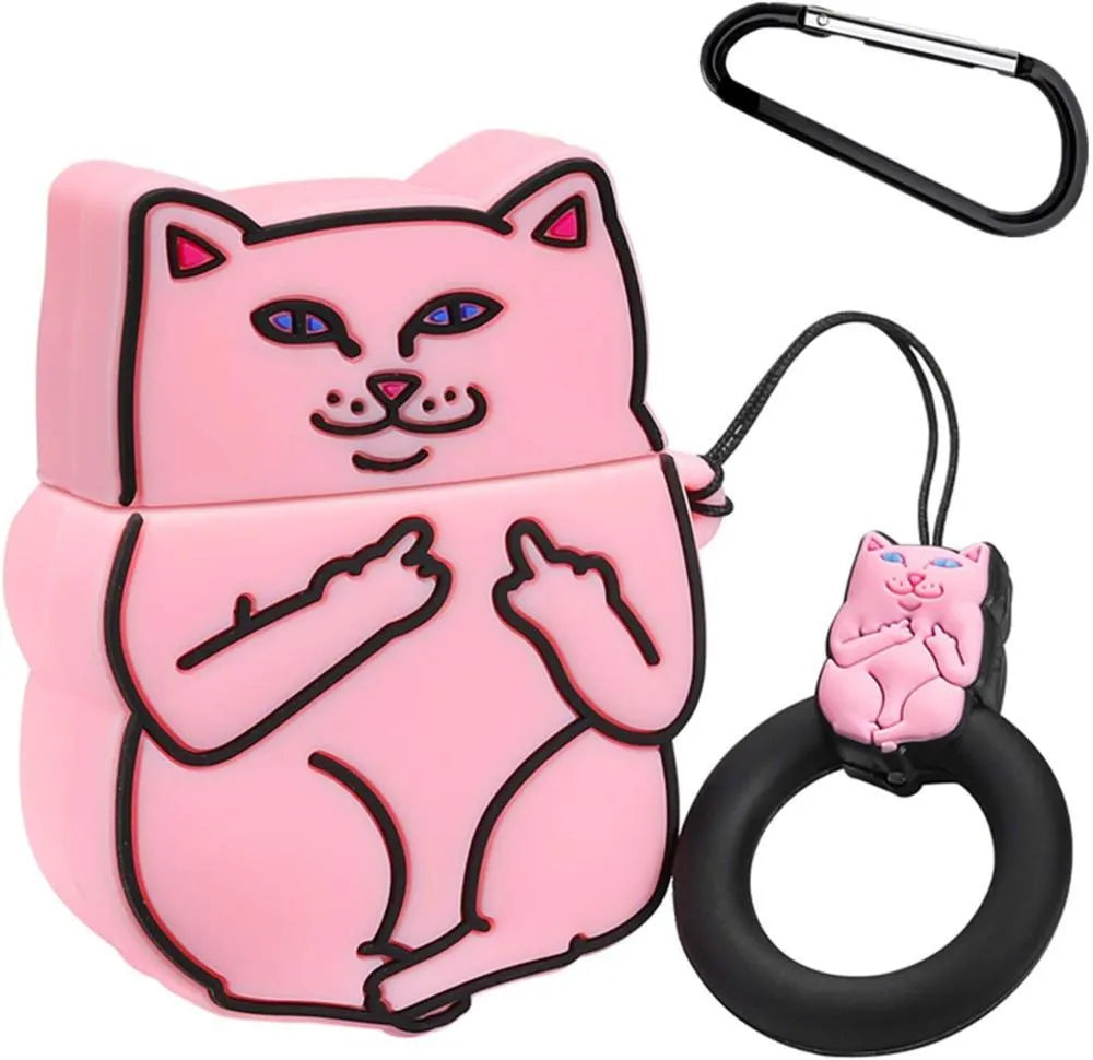 Silicone protective case for AirPods 2 with animal cartoon designs including avocado and strawberry motifs