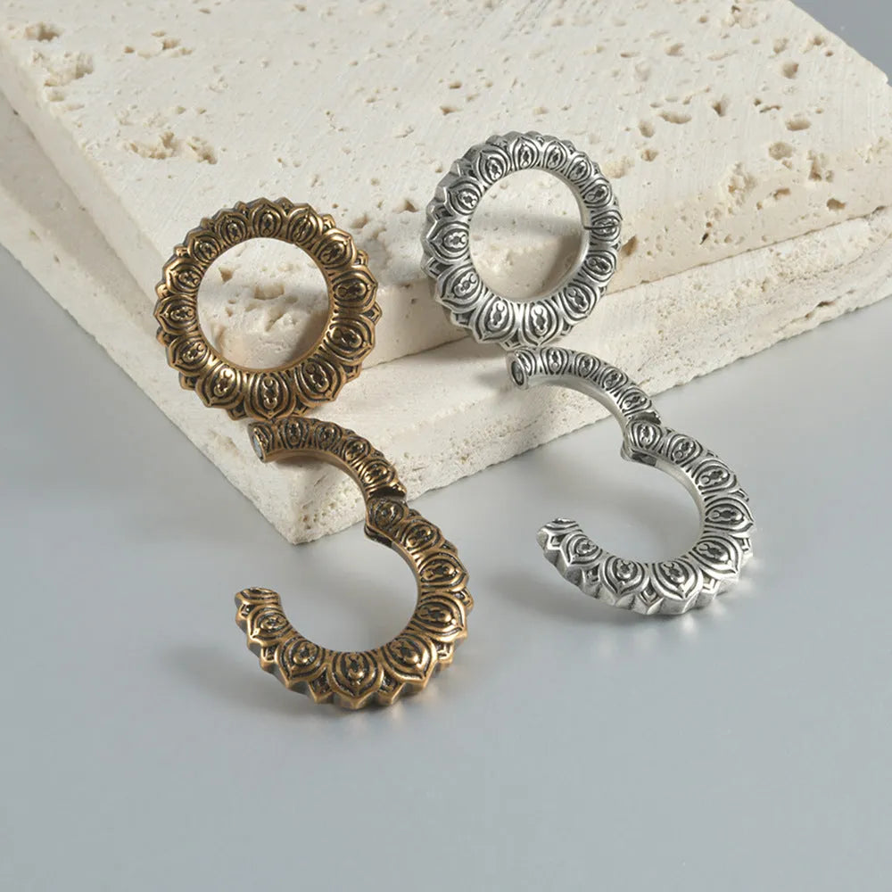 Retro geometric magnetic earrings with hollow heart and lotus shapes in polished stainless steel