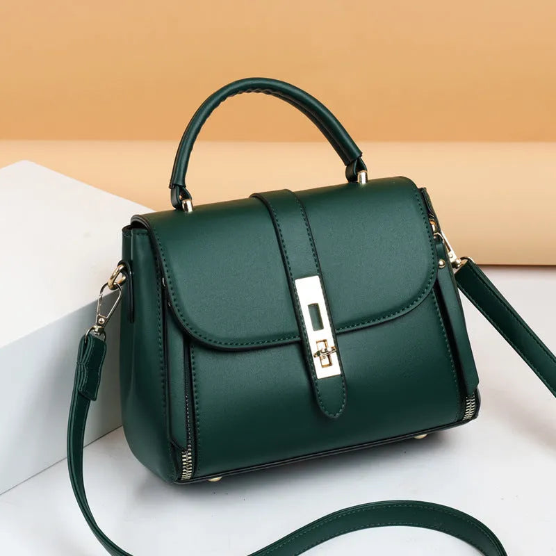 Women's soft PU leather shoulder bag in square vertical design with adjustable strap, showing interior polyester lining