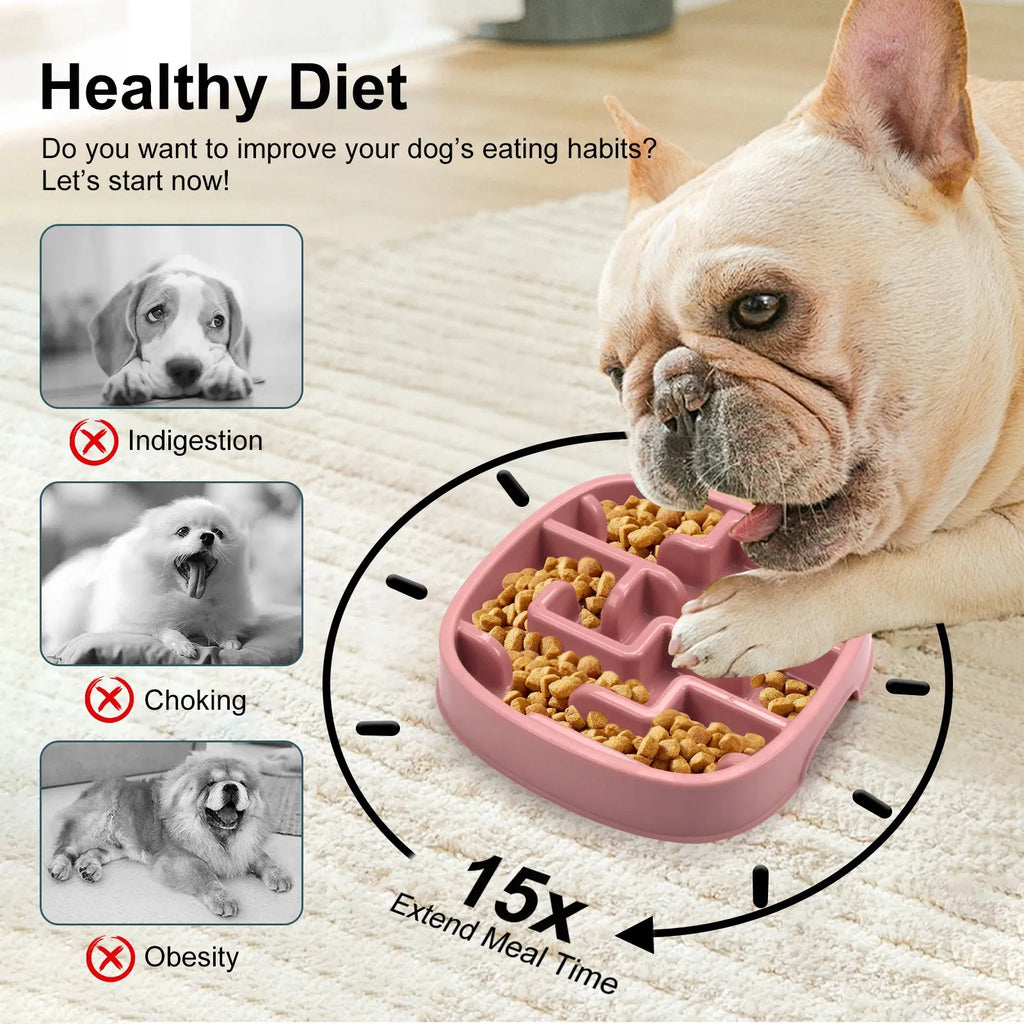 Macaron blue slow feeding bowl with maze design for cats and dogs