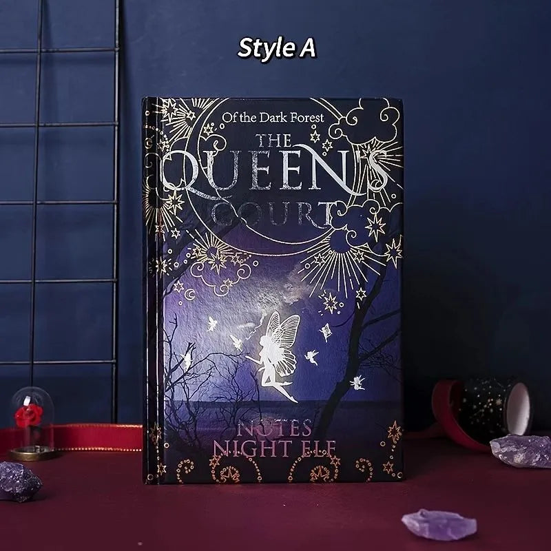 Blue and purple A5 hardcover notebook with luminous cover showing 128 sheets of full-colour illustrated paper