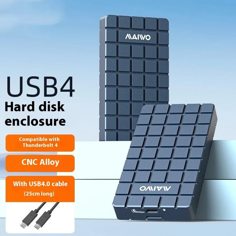 USB4 hard disk box with aluminium alloy construction measuring 50×118×13mm for solid-state drives