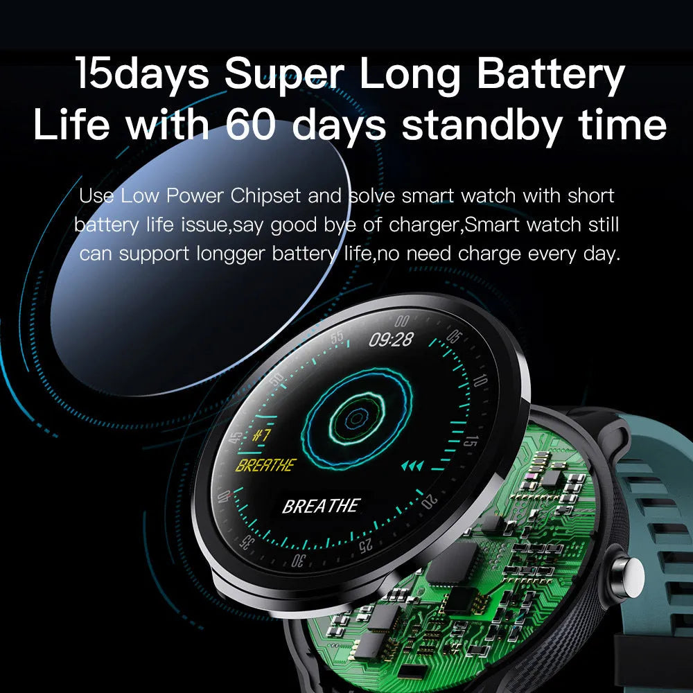 Green waterproof smart watch with heart rate monitor and multi-sport tracking on wrist