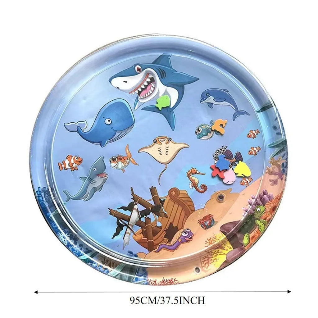 Water sensory playmat for cats and dogs with ocean fish theme, 4 floating toys, thickened PVC material, 8cm depth