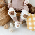 Thin pure cotton baby knee pads for 0-2 years in six styles including Bunny and Love Bear.