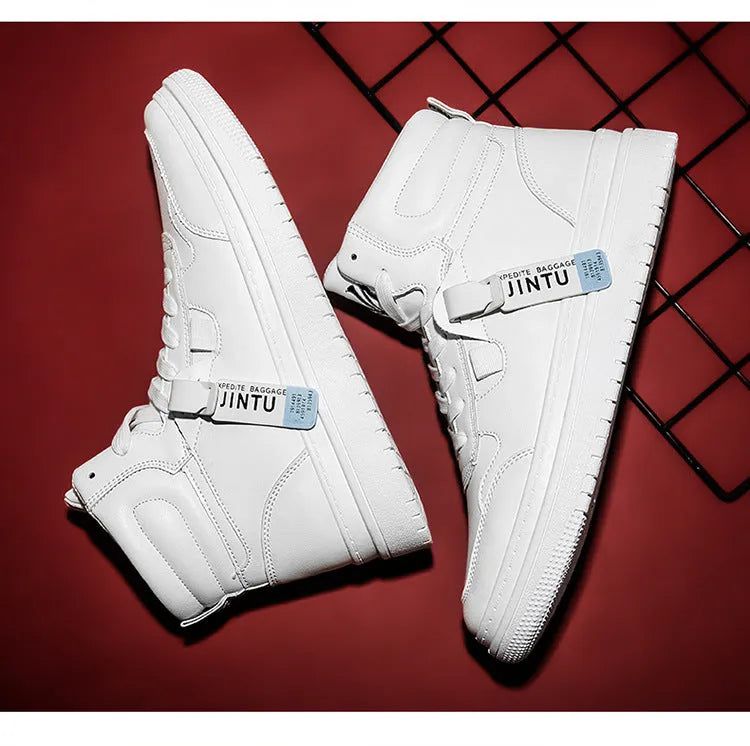 Men's Korean style short boots in artificial PU, shown in black and white, sizes 39 to 44