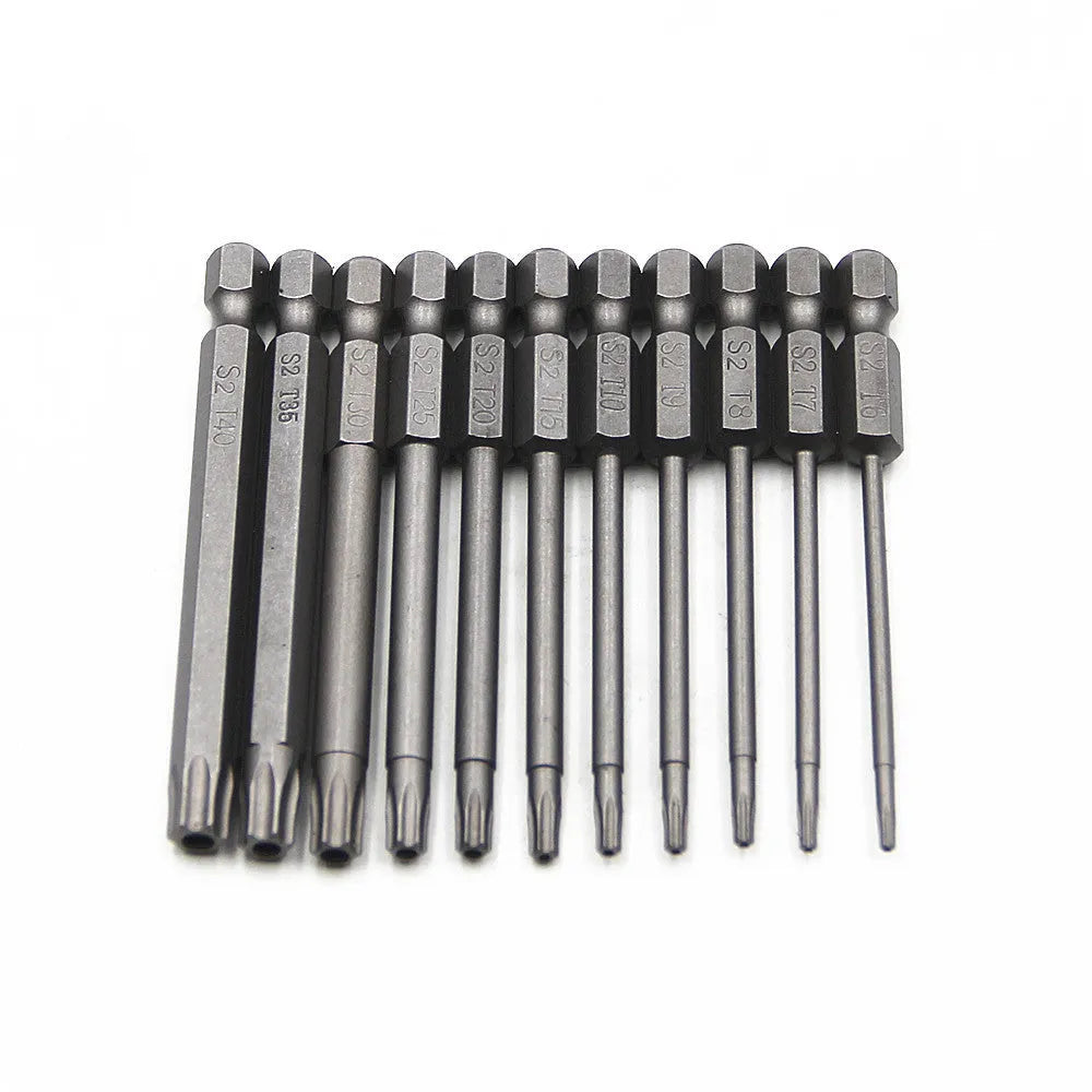 Hexagon handle screwdriver bit set showing 50mm, 75mm and 100mm length options with alloy construction