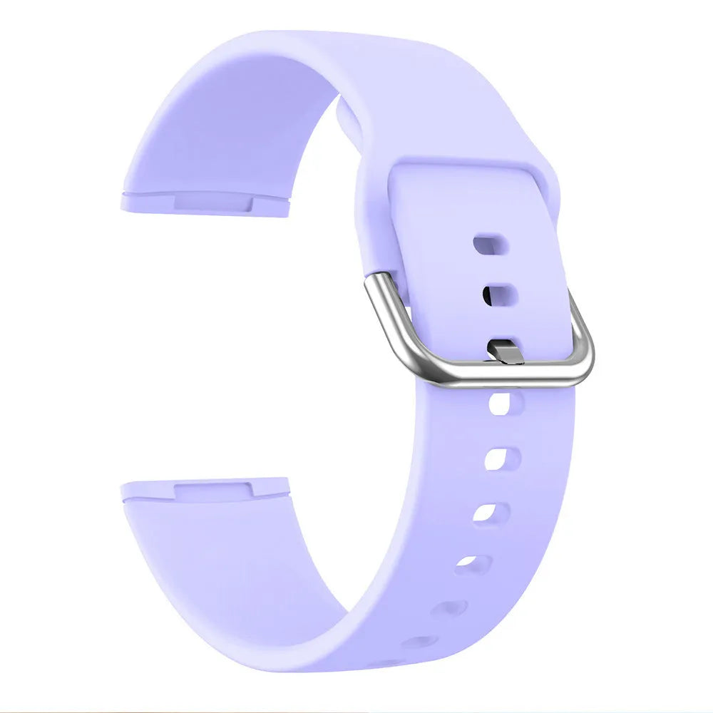 Silicone replacement strap for Fitbit Versa 3 and Sense 2 with silver buckle in multiple colour options