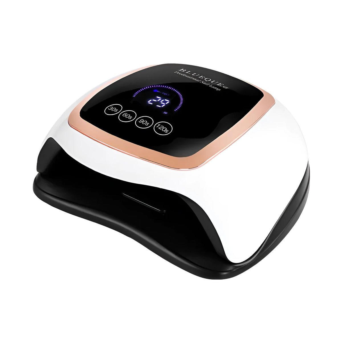 BLUEQUE V3 168W UV LED nail lamp with 42 gold wire beads, 23.5cm x 20cm x 8cm ABS plastic body, EU or US plug.
