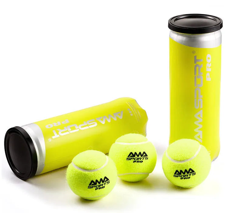 Three cage plate tennis training balls in black, green, and yellow colours for high elasticity durable practice.