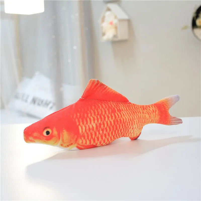Multicolour 30cm electric jumping fish cat toy with a USB charging cable.