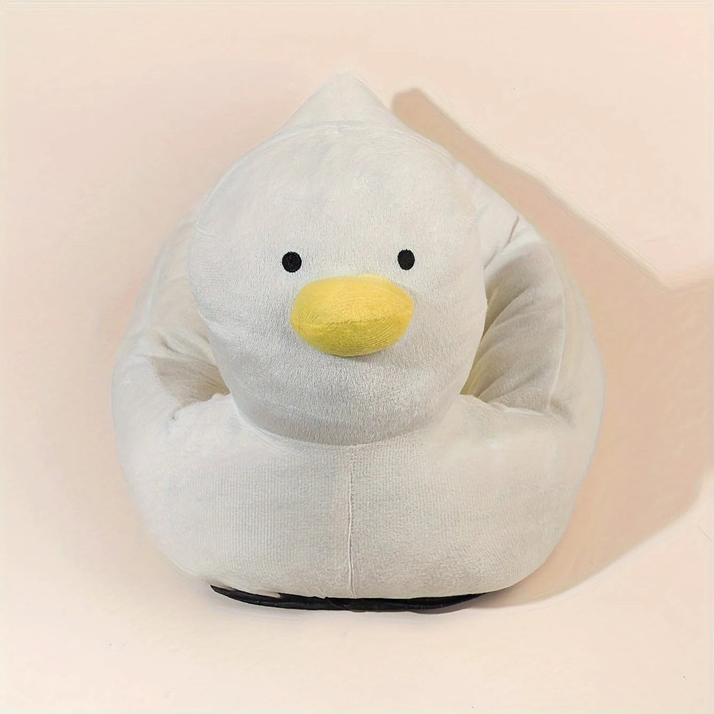 Duck-shaped pet bed sofa with fluffy polyester material in blue or white colour, showing raised sides and unique pattern design