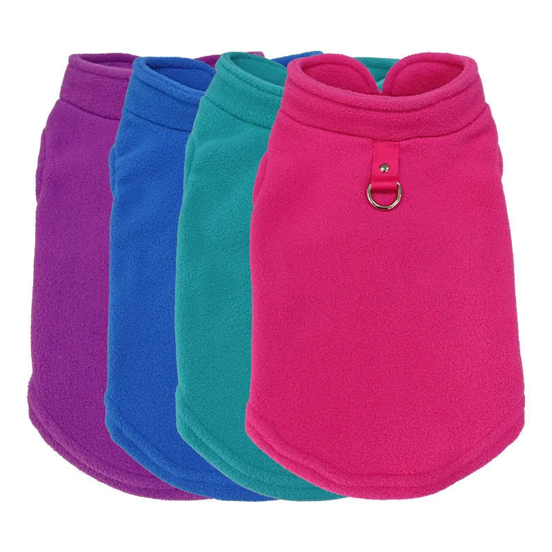 Solid colour polar fleece dog waistcoat in red, black, blue, grey, green, purple, pink, brown options