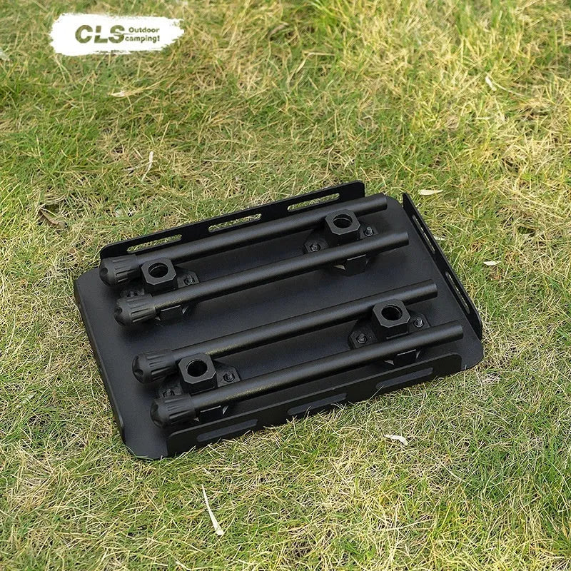 CLS Outdoor dual-use folding stool in aluminium alloy, showing stool and table configurations with storage bag