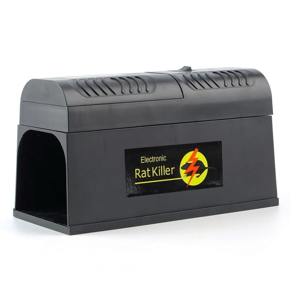 Black high voltage electronic rodent killer device with choice of UK, EU, or US plug.