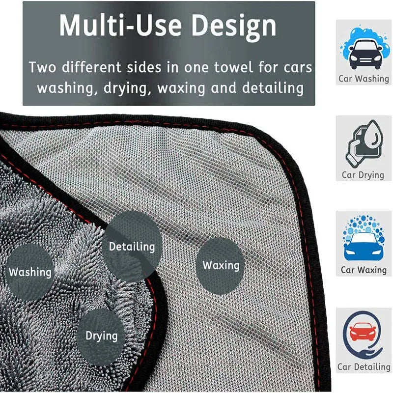Grey square microfiber car wash towel measuring 40 by 40 centimetres