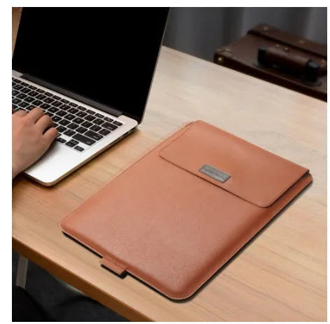 Universal PU leather and TPU laptop sleeve for 11, 12, 13, and 15 inch laptops in green, black, brown, red, grey, and navy blue.