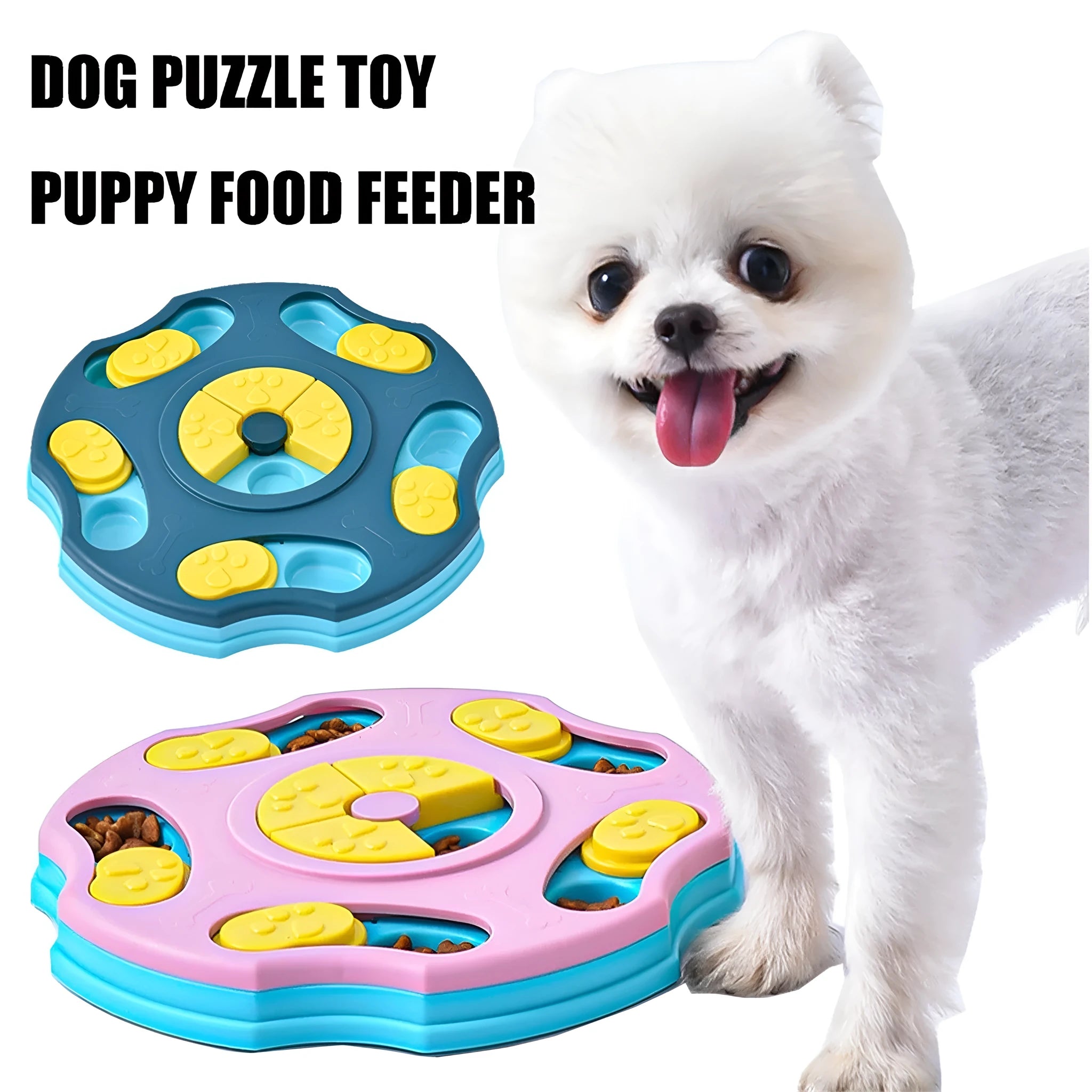 Blue interactive dog puzzle feeder toy for aggressive chewers with treat-dispensing design