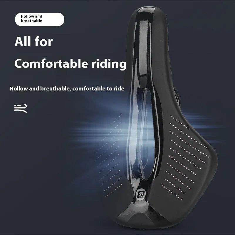 Black and pink bicycle seat cushion for mountain bikes with PU foam construction