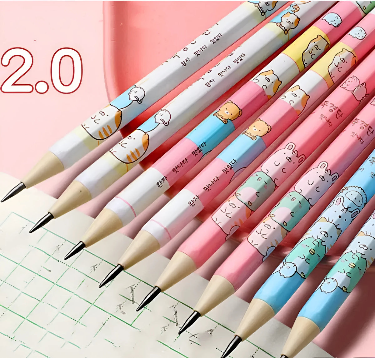 Children's cartoon design mechanical pencil with 2B replaceable lead cores in multi-pack bundle options