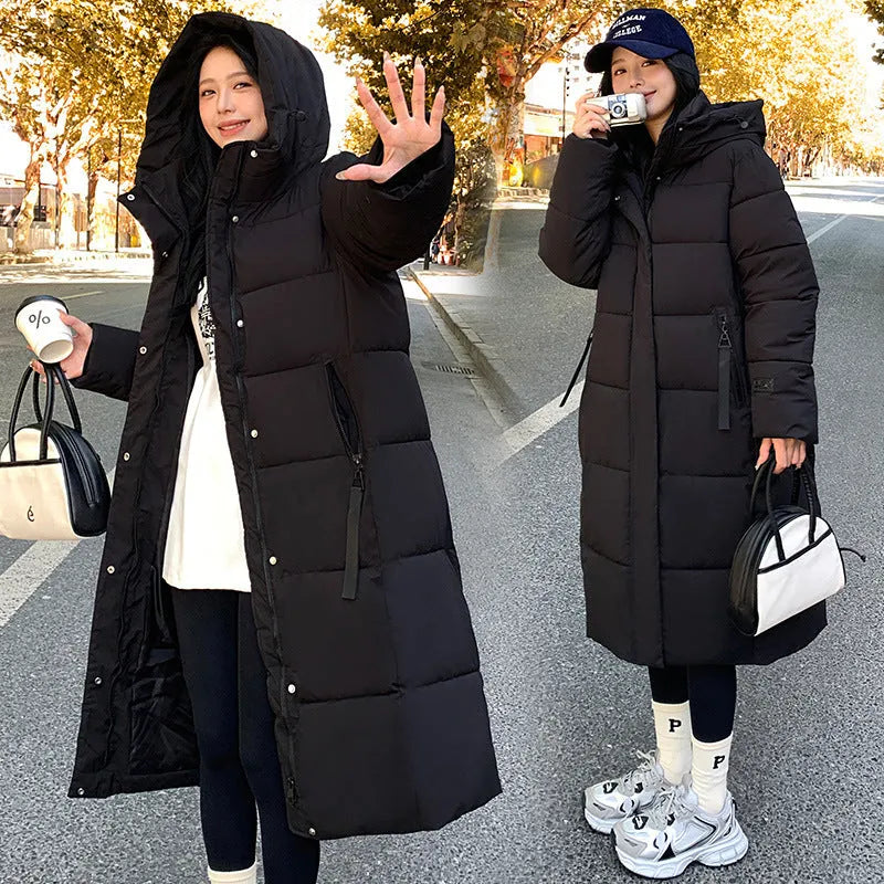 Korean style cold-proof cotton-padded jacket in black, shown with regular long sleeves.