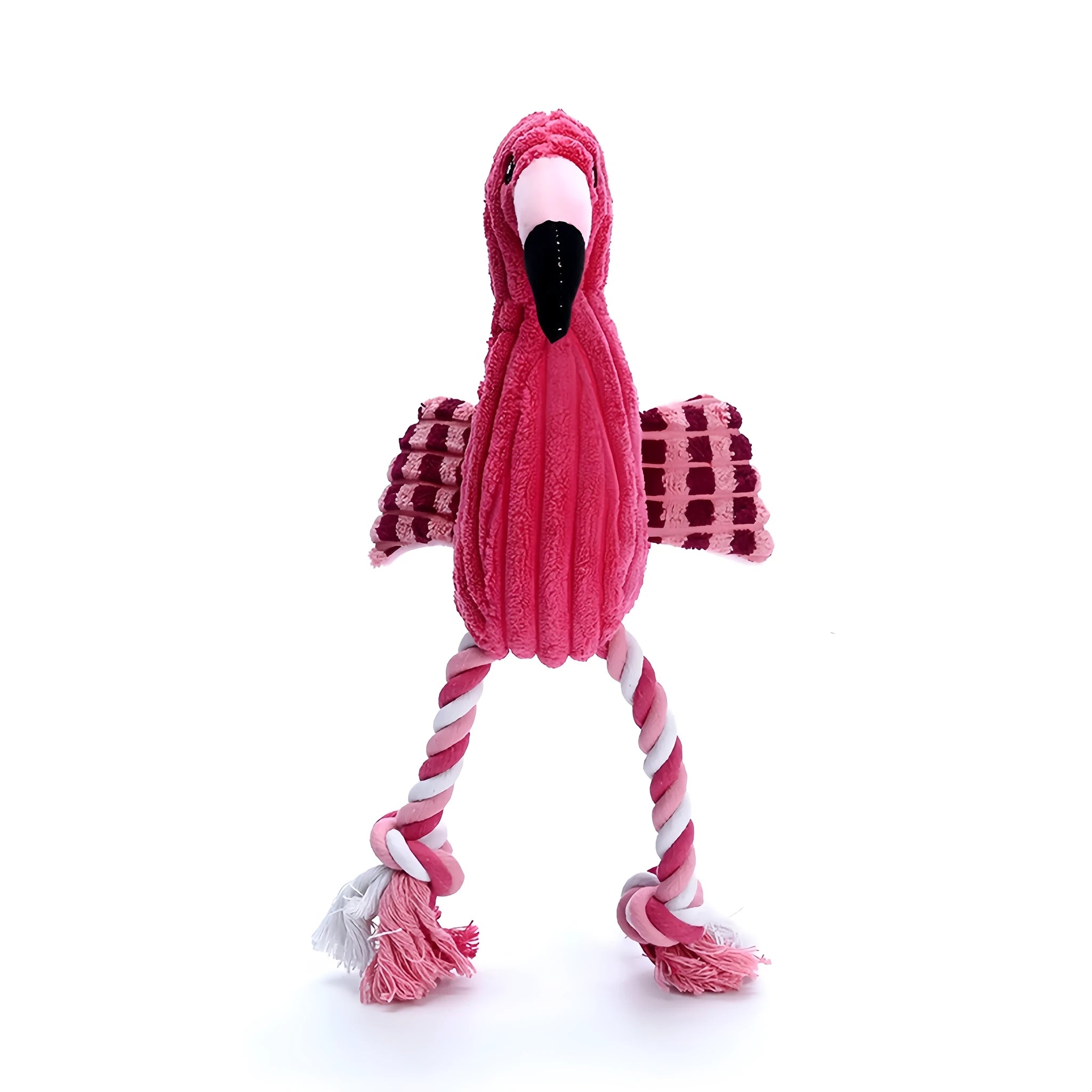 Pink animal-shaped corduroy dog toy with squeaker for bite-resistant play