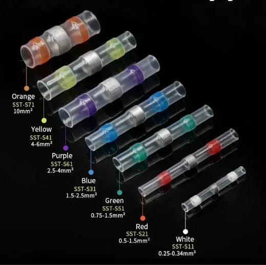 Waterproof heat shrink terminal with solder ring in multiple colours for electrical wiring connections