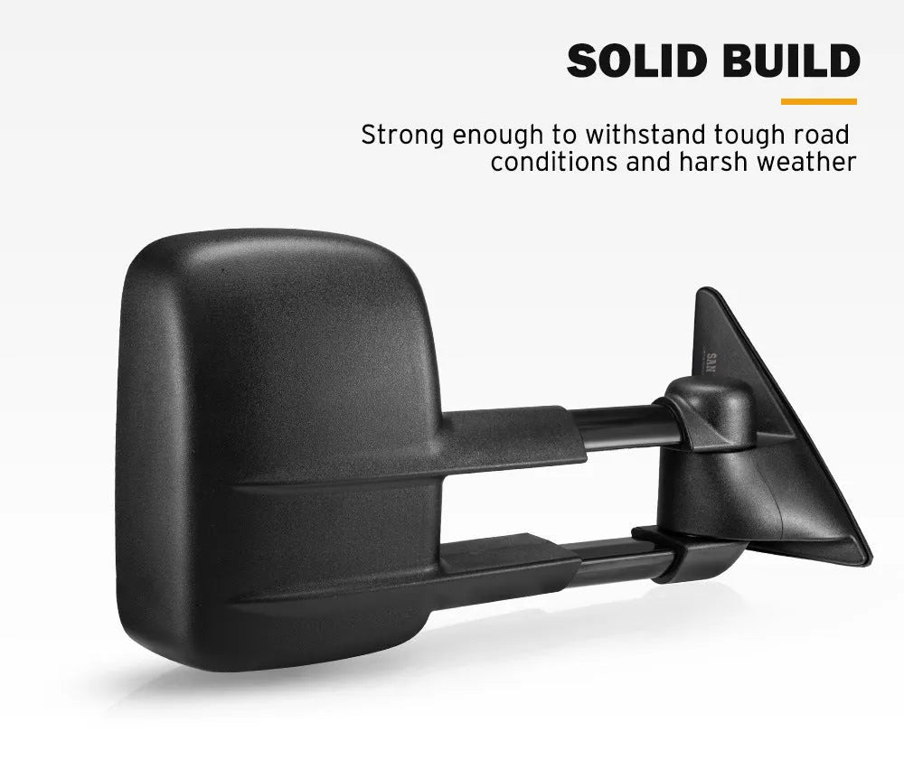 Black foldable rearview mirror pair for Toyota Land Cruiser 100 vehicle.