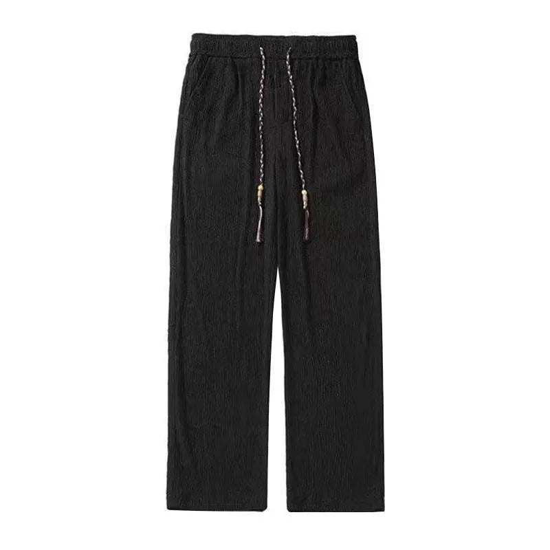 Men's Korean style summer trousers in loose straight-leg fit with drooping texture detail