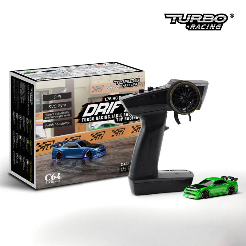 Turbo Racing C64 1:76 scale blue RC drift car with remote control