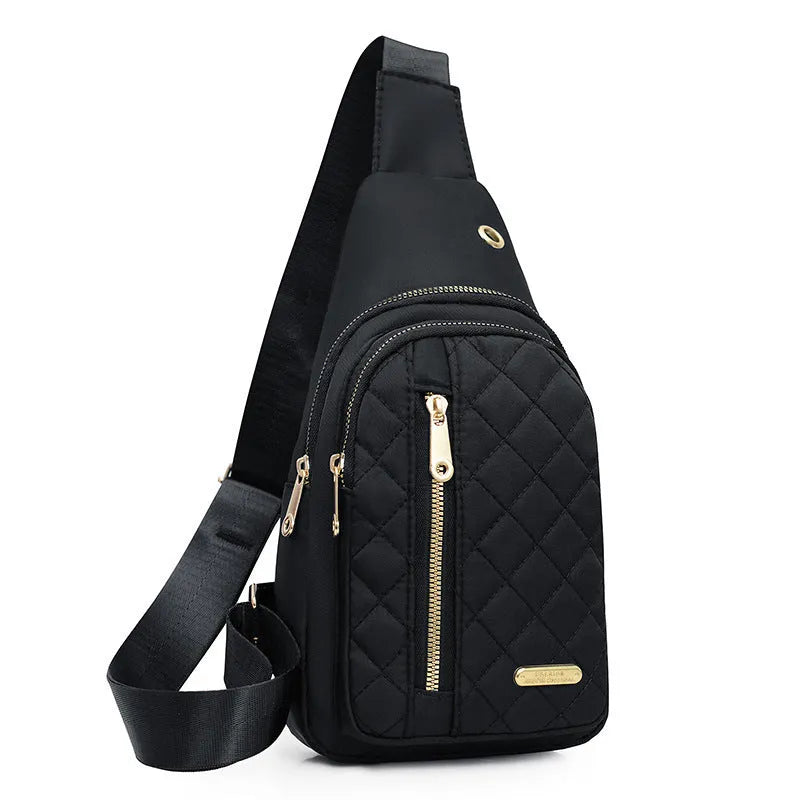 Girl's Oxford cloth crossbody chest bag in a solid colour with plaid detail