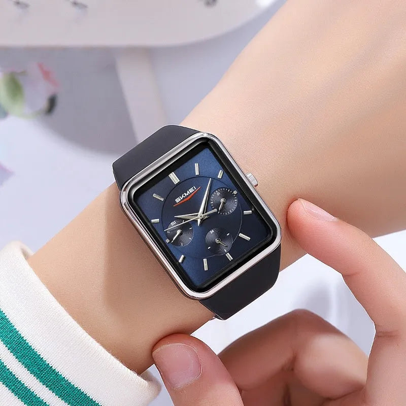 Square silicone waterproof watch for girls with thin 10.8mm case in multiple colour options