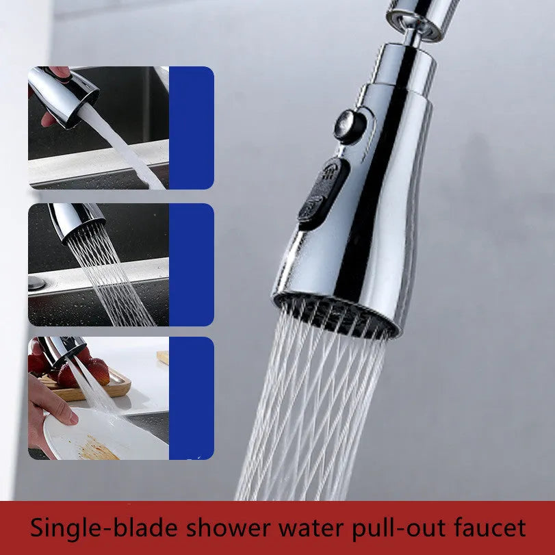 Universal faucet sprayer in matte black with 360-degree rotation and three cleaning modes for kitchen use
